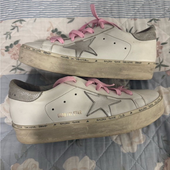 Golden Goose White and silver Hi star Sneakers with Pink Laces - Picture 1 of 2
